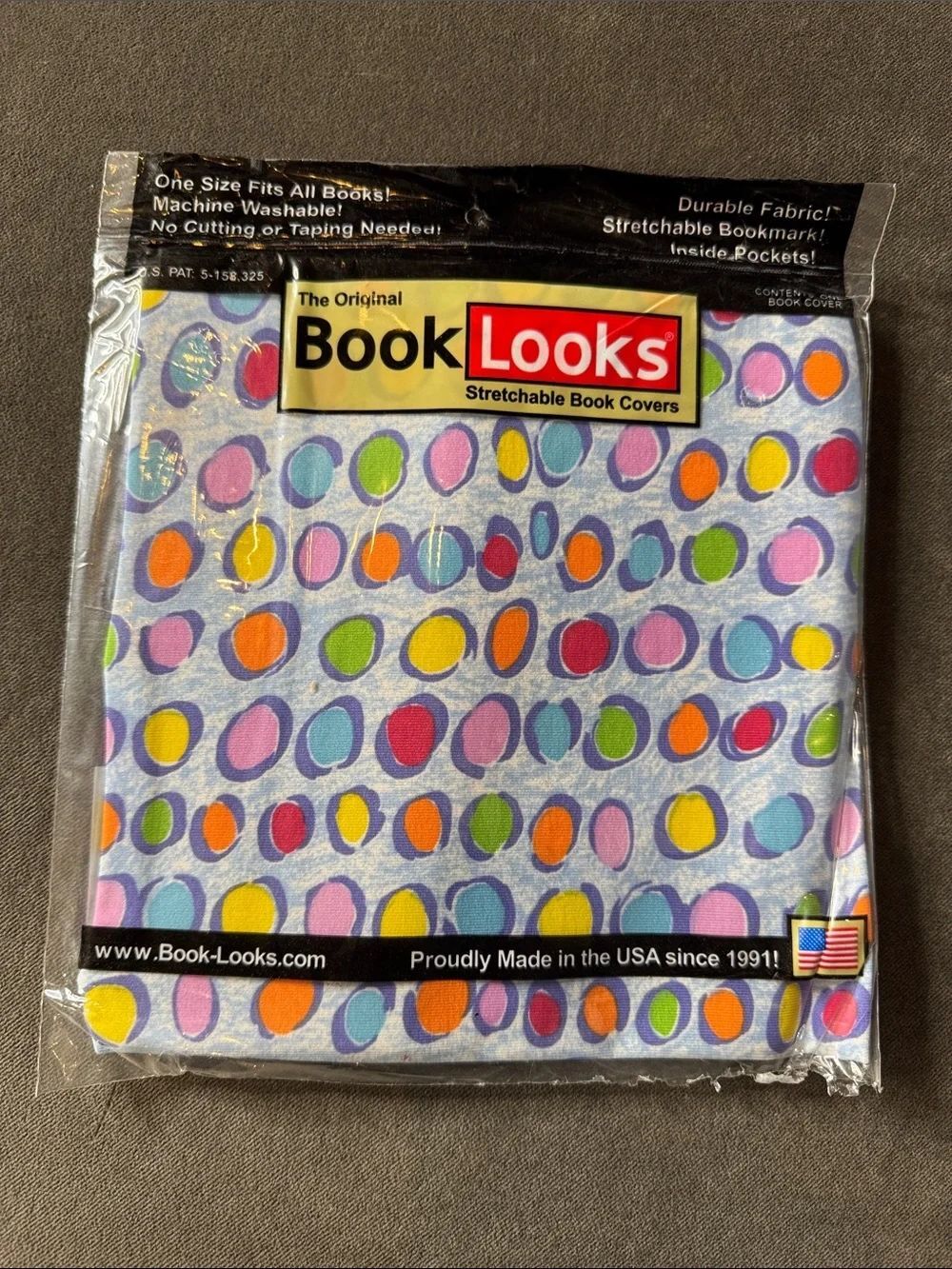 BookLooks Vintage Stretchable Book Cover Multicolor Polka Dot One Size USA Made
